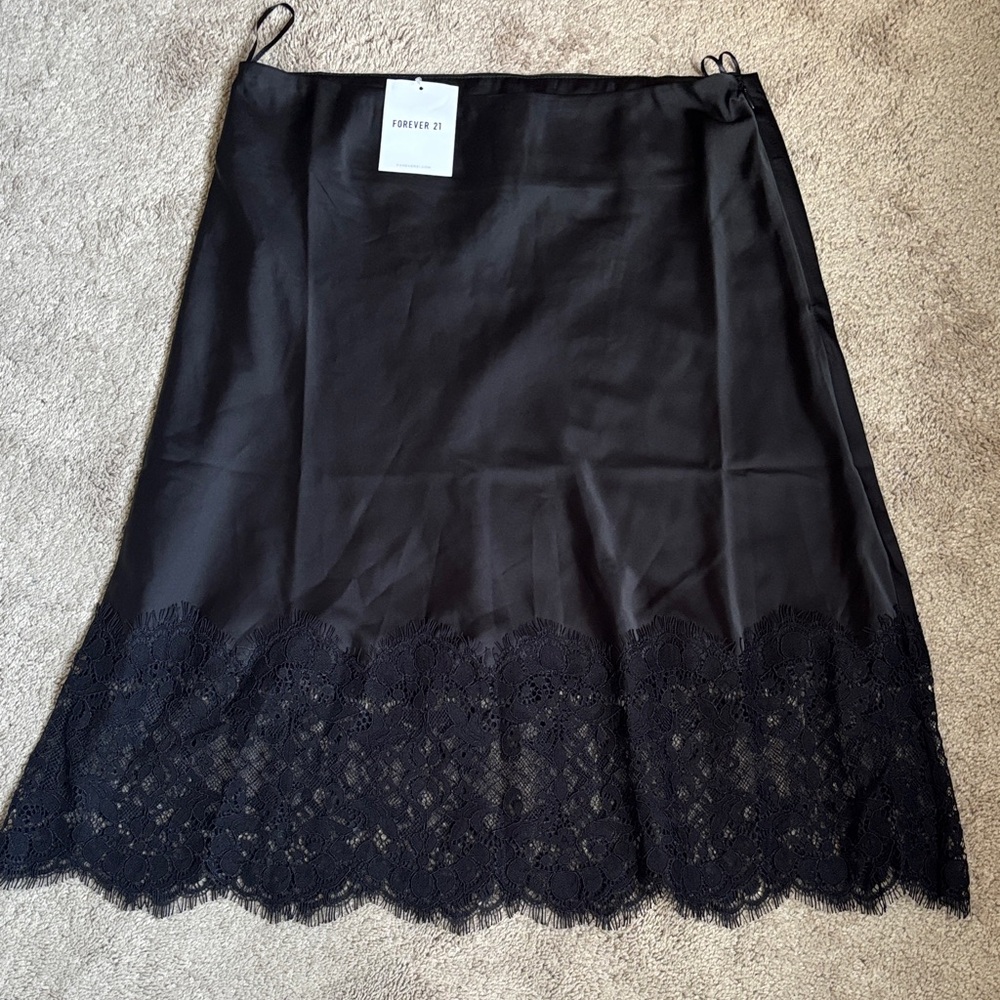 Forever 21 Black Skirt with Lace Hem.With slight stretch fabric